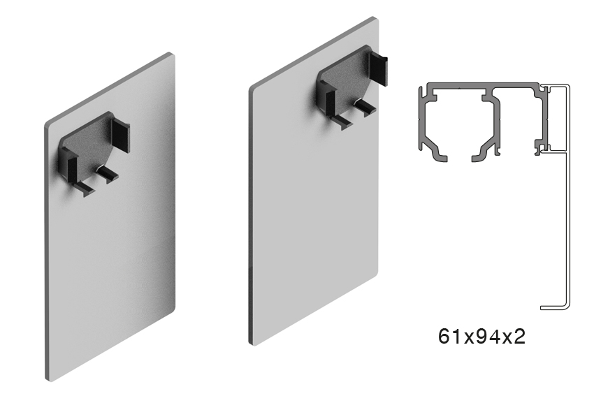 Cover cap set. Ceiling mount pelmet cover + Excellence top track for fixed glass